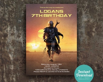 The Mandalorian Birthday Invitation, The Mandalorian Invite, Mandalorian Invitation, Star Wars Invite | Editable Instant Download