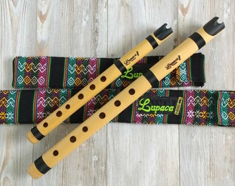 Flutes kit of Professional Bamboo Quenas with Ebony Mouthpiece, Key G & D