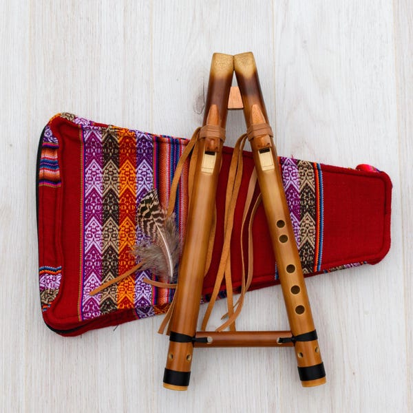 Double flûte traversière en bambou ~ Style amérindien ~ Clé en mi