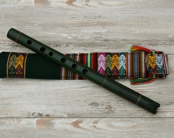 Quena Flute  ~ Key in G ~ Wood ~ Green Color ~ Beginner