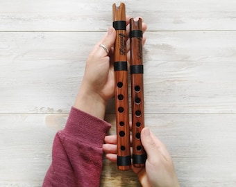 Kit de flautas andinas en clave de Do y Re ~ Quenilla de madera de jacarandá con estuche ~