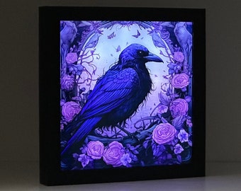 Light Up Crow Wall Art, Crow Decor, Halloween Decorations, Goth Decor, Raven Decor, Witch Decor, Crow Raven, Gothic Home Decor