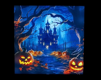 Decoraciones iluminadas de Halloween, decoración del hogar de Halloween, bosque embrujado con calabazas espeluznantes, decoraciones de Halloween para interiores, decoración de otoño, castillo gótico