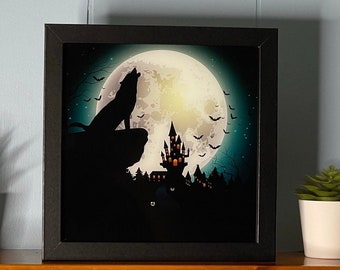 Spooky Werewolf Light-Up Sign: Halloween Shadow Box Decor