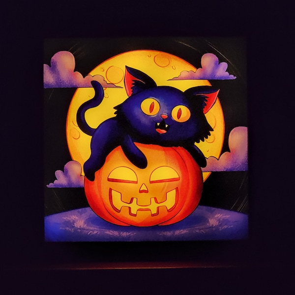 Halloween Decorations, Halloween Home Decor, Pumpkin Black Scaredy Cat, Light Up Sign, Shadow Box, Halloween Decorations Indoor