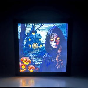 Gothic Home Decor, Light Up Halloween Decor, Sorceress Witch Art, Light Up Wall Art, Spooky Decor, Indoor Halloween Decorations, Fantasy Art