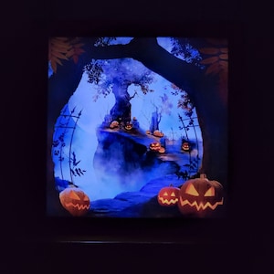 Halloween Decorations, Halloween Home Decor, Spooky Pumpkin Haunted Forest, Light Up Sign, Shadow Box, Halloween Decorations Indoor