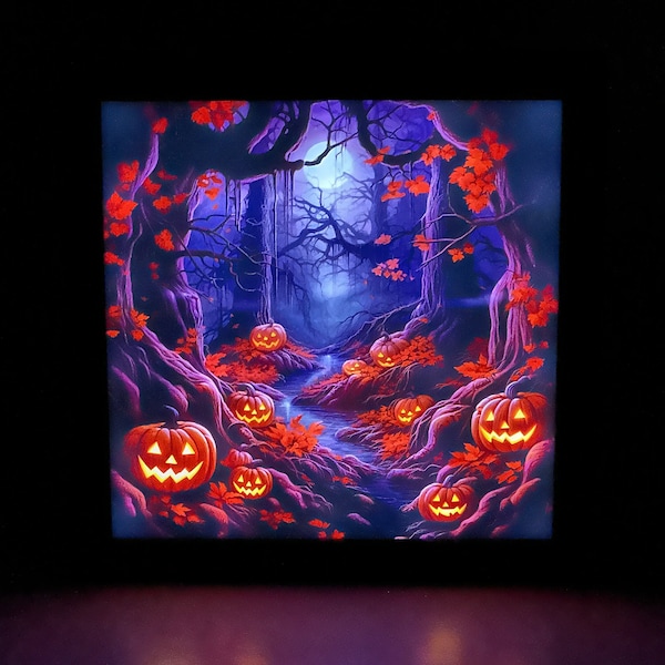 Haunted Forest Light Up Shadow box, Halloween Decorations, Light Up Halloween Decor, Fall Wall Decor, Halloween Indoor Decor, Fall Wall Art