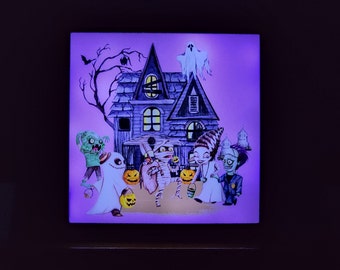 Halloween Decorations, Halloween Home Decor, Monster Haunted House, Trick R Treat, Light Up Sign, Shadow Box, Halloween Decorations Indoor