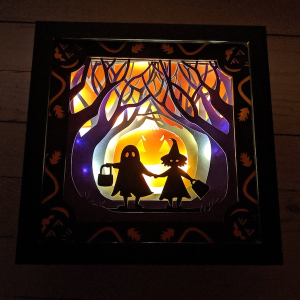 Decorative Halloween Illuminated Shadow Box, light up halloween fall shadow box, Halloween fall nightlight
