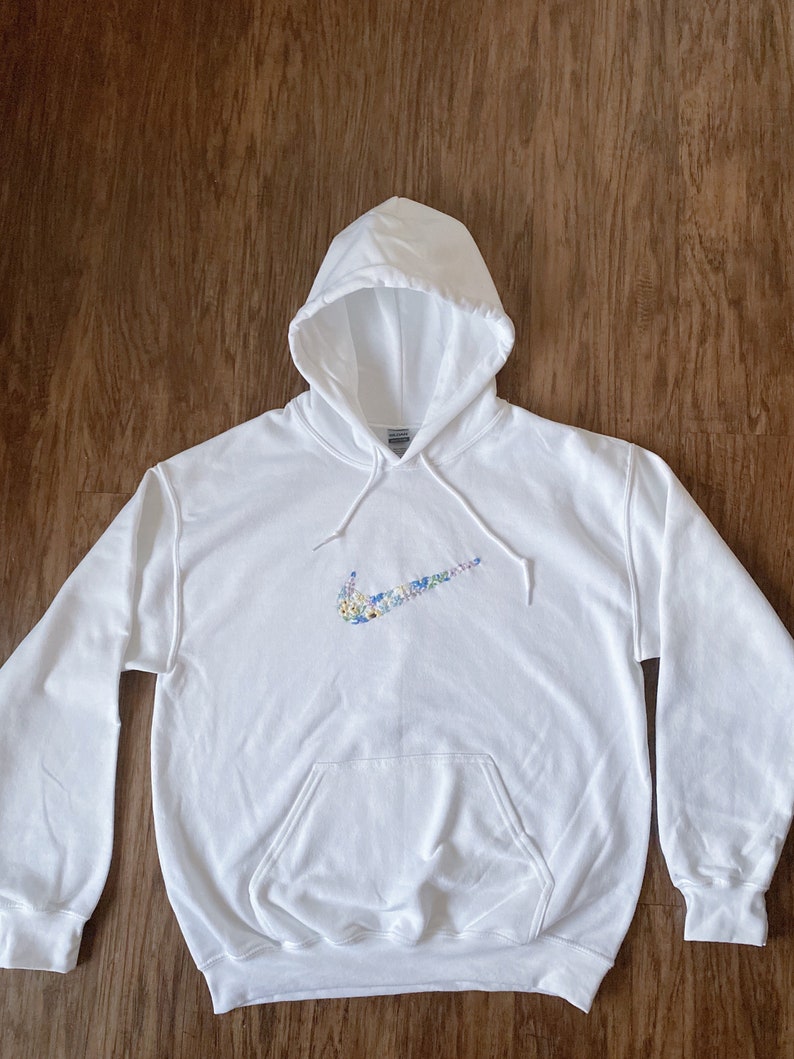 Nike Swoosh Flowers Embroidered Hoodie | Etsy