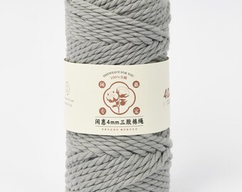 4mm Natural Cotton Macrame Rope, 3-Strand Twisted Cord for DIY Decor