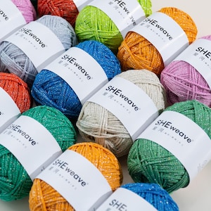 Sparkle Cotton Yarn – 1.5mm Shiny Lightweight Glitter for Crochet Bags, Hats (100g Skein)