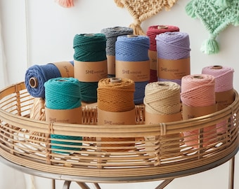 4 mm Makramee Schnur, geflochtenes Baumwollseil für DIY Basteln, verschiedene Farben
