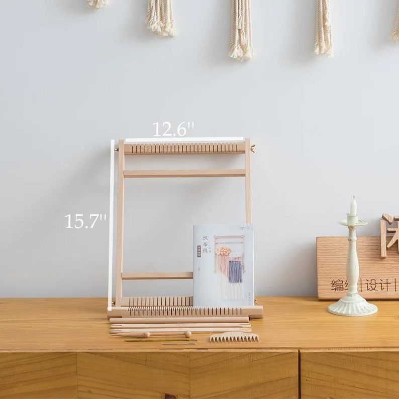 Large Beech Wood Weaving Loom Kit,weaving board,Adjustable Heddle, Stand (54cm X 60cm) Medium-sized loom