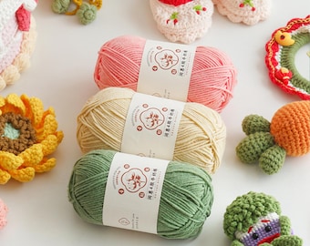 4 Ply Milk Cotton Yarn for Amigurumi, Baby Safe Cotton Blend Yarn, Knitting Yarn for DIY Crafts, Soft Pastel Yarn Skeins