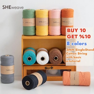 3mm Macrame Cord, 109 yard Cotton Cord, Single Strand Cotton Yarn Macrame, Macrame Cotton Rope for DIY Crafts, Wall Hanging
