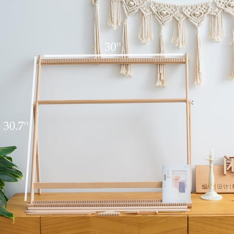 Large Beech Wood Weaving Loom Kit,weaving board,Adjustable Heddle, Stand (54cm X 60cm) Large Loom