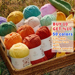 50 Color 5 Ply Milk Cotton Yarn, Cotton Yarn Bundles, Soft Milk Yarn, Crochet Yarn, Soft Knitting Yarn for Punch NeedleBlanket, Doll Clothes