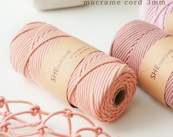 3 mm Makramee Schnur - Baumwollseil für DIY Basteln, Stricken, Häkeln - Verschiedene Farben