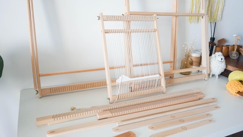 Large Beech Wood Weaving Loom Kit, Tapestry Frame, Lap Heddle Stand, Beginners DIY image 13