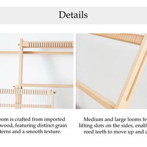 Large Beech Wood Weaving Loom Kit,weaving board,Adjustable Heddle, Stand (54cm X 60cm) image 10