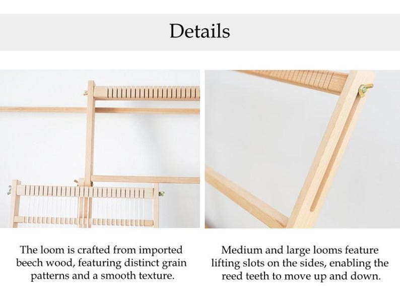 Large Beech Wood Weaving Loom Kit,weaving board,Adjustable Heddle, Stand (54cm X 60cm) image 10