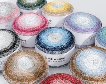 Gradient Cotton Yarn, Ombre Sparkle Thread, Braided Knitting Fiber