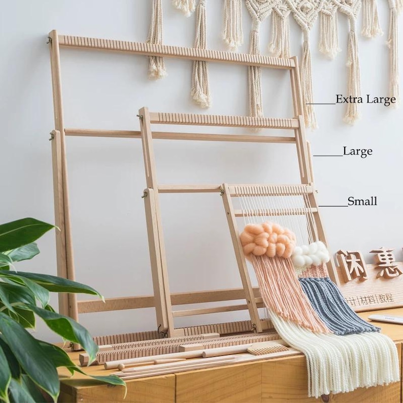 Large Beech Wood Weaving Loom Kit,weaving board,Adjustable Heddle, Stand (54cm X 60cm) image 2