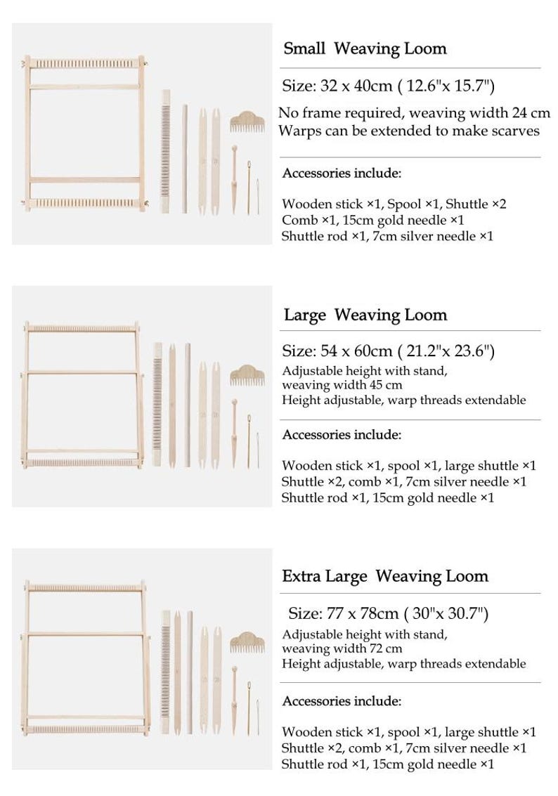 Large Beech Wood Weaving Loom Kit,weaving board,Adjustable Heddle, Stand (54cm X 60cm) image 12