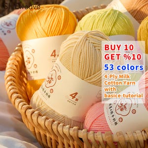 53 Color 4 Ply Milk Cotton Yarn, Cotton Yarn Bundles, Soft Milk Yarn, Crochet Yarn, Soft Knitting Yarn for Punch NeedleBlanket, Doll Clothes