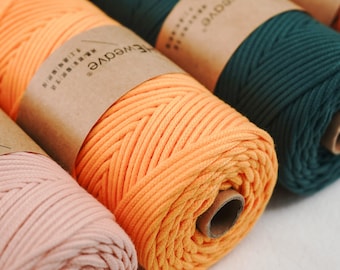 Cotton Rope Yarn, 3mm Braided Cord for Macrame, Bags, Plant Hangers