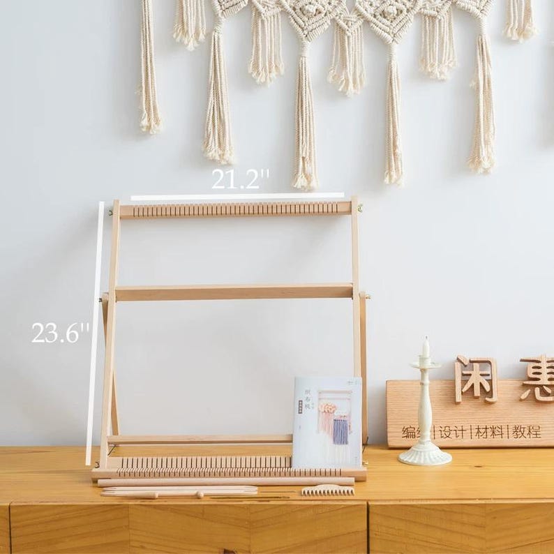 Large Beech Wood Weaving Loom Kit,weaving board,Adjustable Heddle, Stand (54cm X 60cm) Small Loom