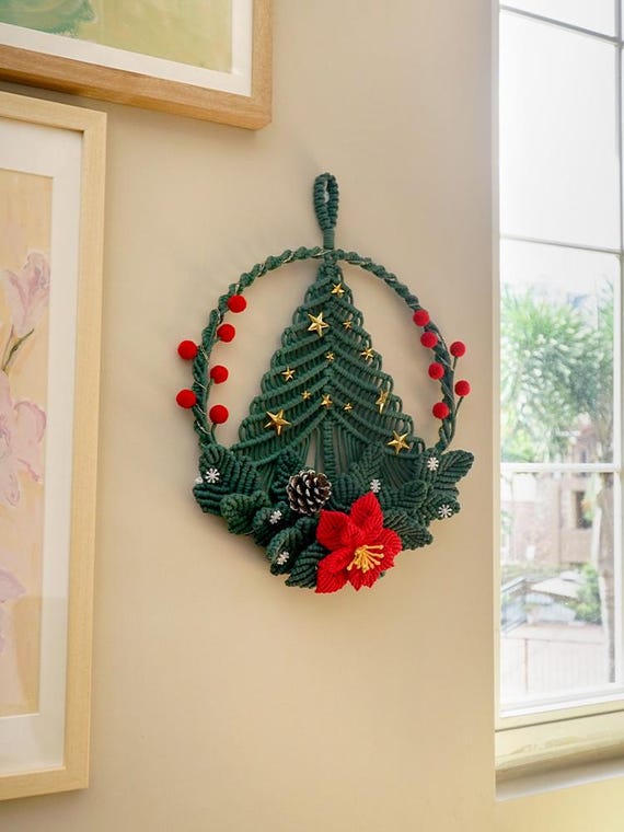 マクラメクリスマスツリーキット、ミニマルな季節のアート、マクラメ