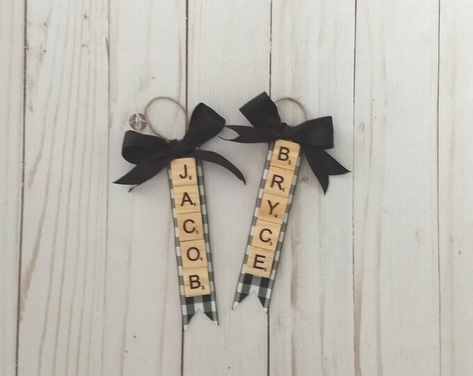 Scrabble name tiles name ornaments Personalized ornament. Christmas ornament Scrabble tile Christmas ornament
