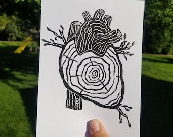 Tree Heart // Linoleum Relief Print