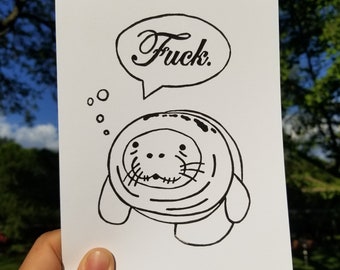 Manatee Schwören Worte / / Linoleum Relief Druck