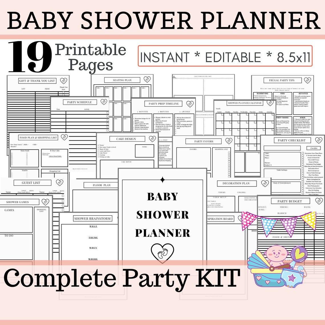 Baby Shower Planner Printable Event Planner Baby Shower Etsy