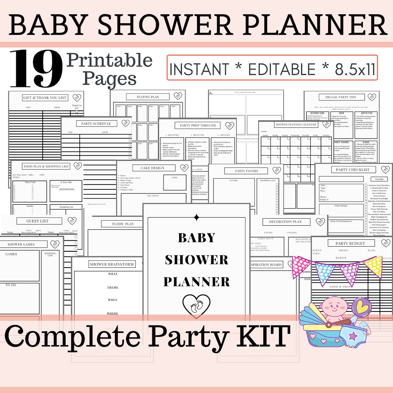 Baby Shower Planner Printable Event Planner Baby Shower Etsy