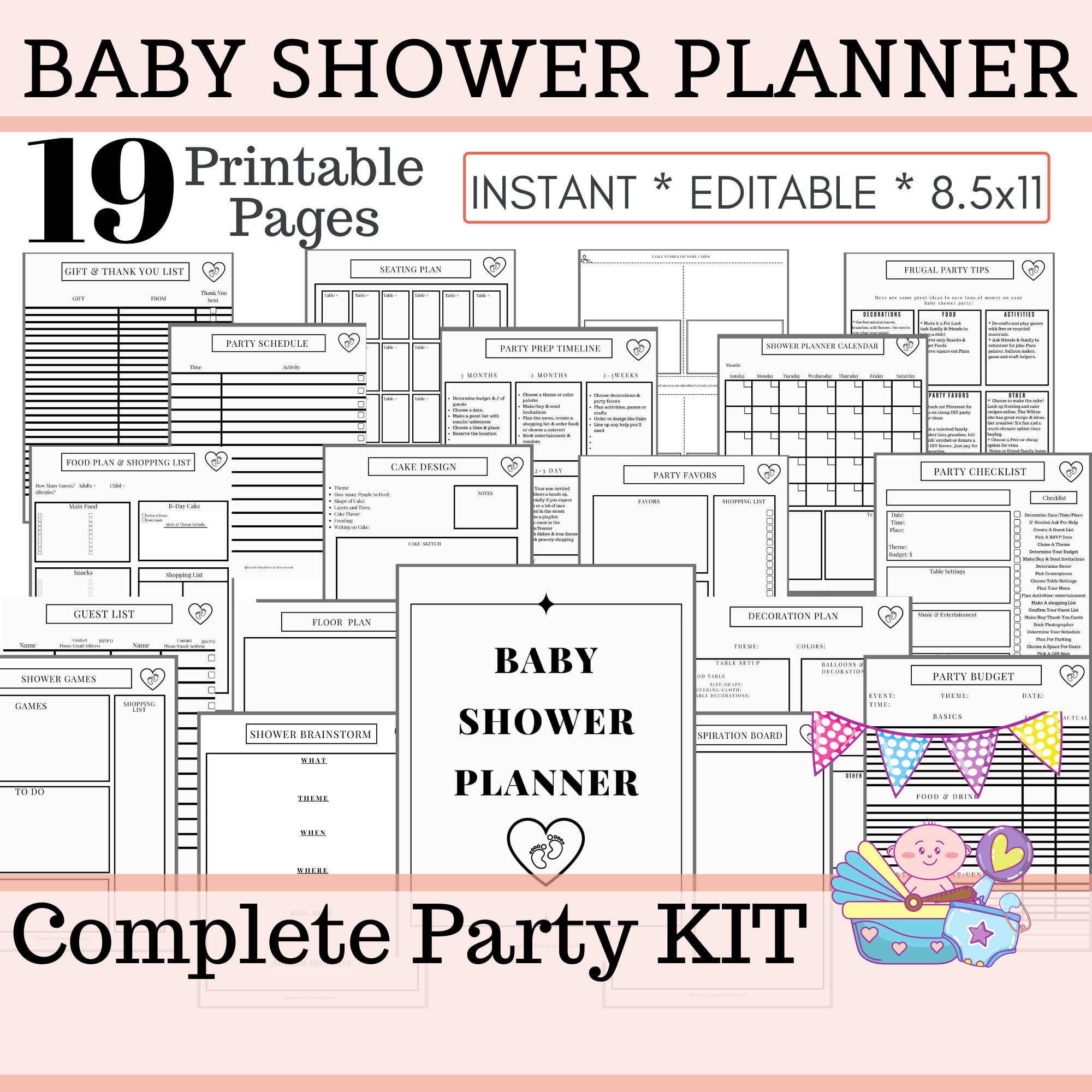 Baby Shower Planner Printable Event Planner Baby shower Etsy