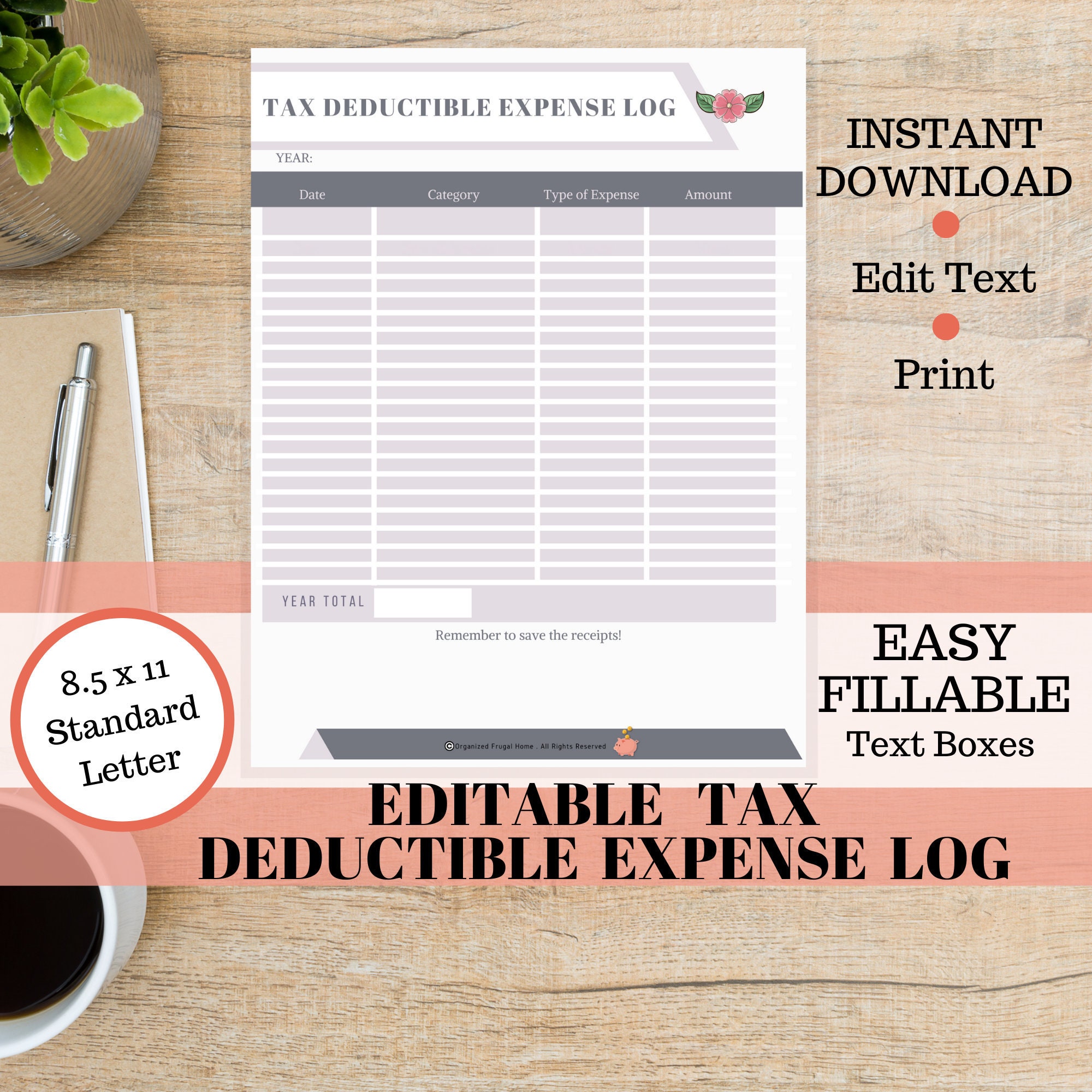 Tax organizer printable for tax deductions tax season | Etsy