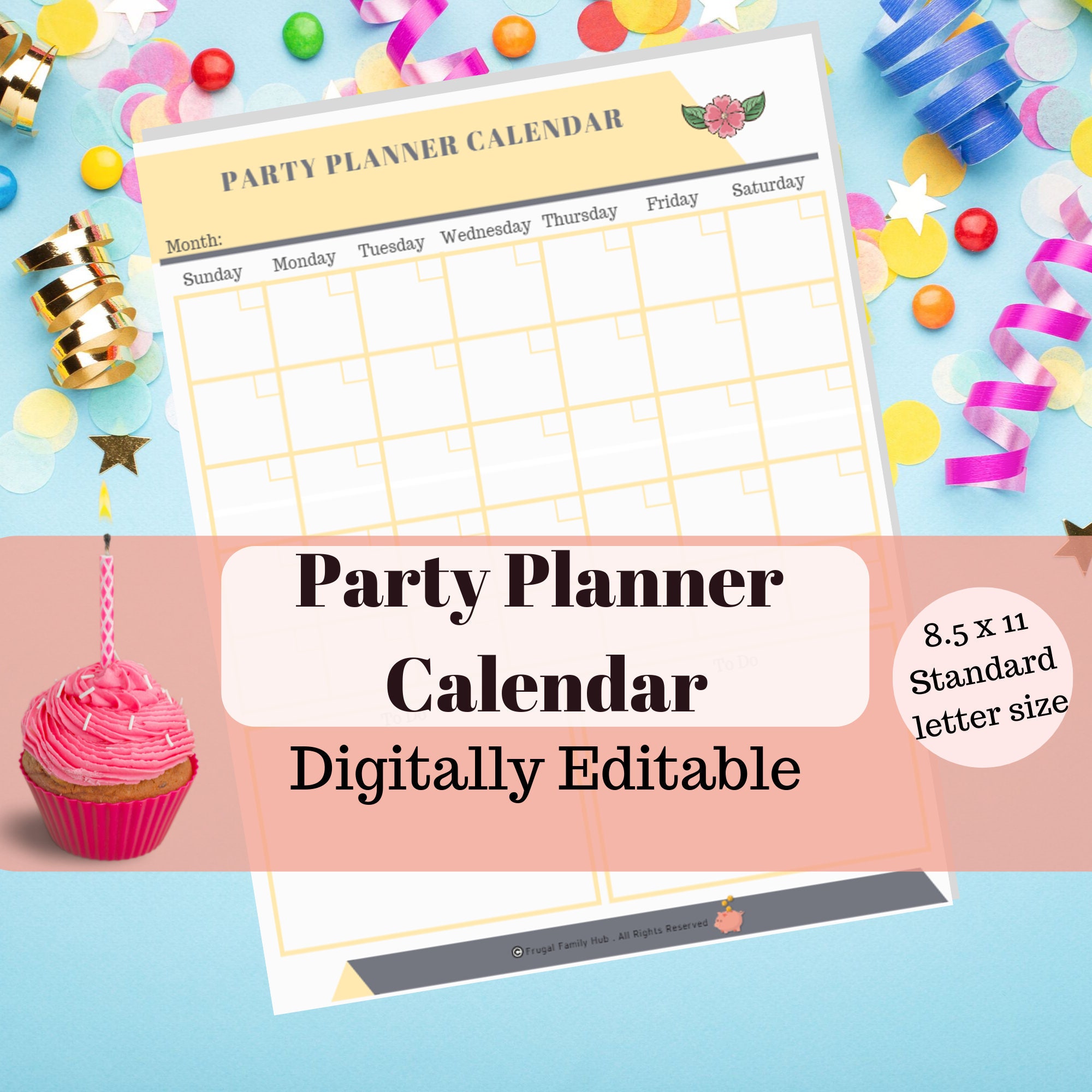 Editable Party Calendarevent Planner Calendar Blank Etsy