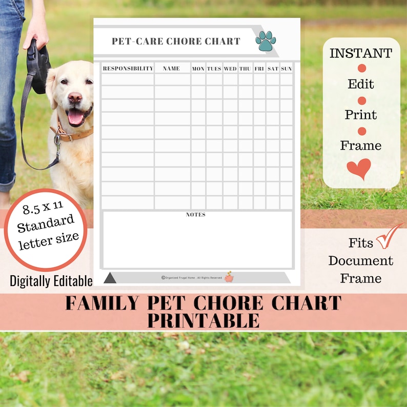 Pet Chore Chart Printablefamily Pet Planner - Etsy