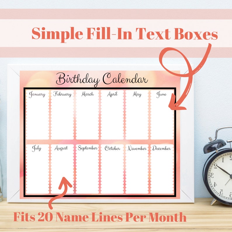 editable birthday calendar printable birthday calendar etsy