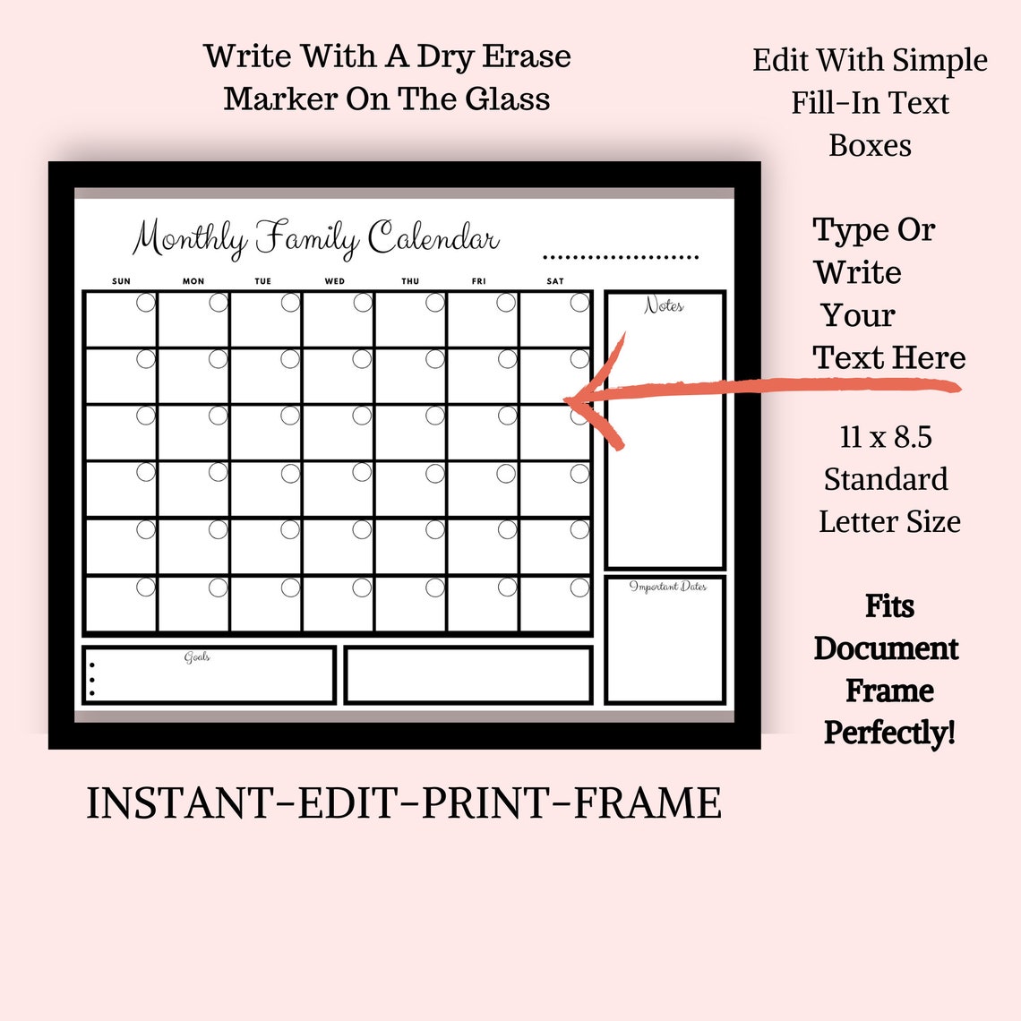 Editable Monthly Family Calendar Printable Wall Calendar - Etsy