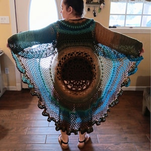 Handmade Lotus Mandala Crochet Duster / Customizable Women&#39;s Cardigan / Fairy Inspired Jacket / Pixie Inspired Coat