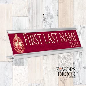 Delta Sigma Theta Sorority, Desk Name Plate, Personalized Sorority Office Décor, Custom Printed Name Sign with optional Holder