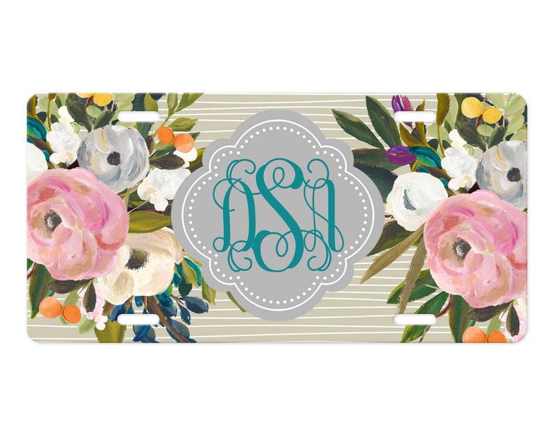PERSONALIZED MONOGRAMMED CUSTOM ROSES AND WOOD VANITY LICENSE PLATE AUTO TAG