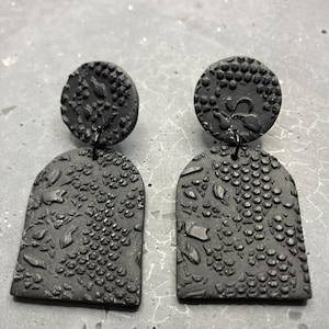 Black Lace Embossed Polymer Clay Arch Stud Earrings