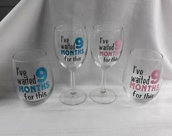 New Mom Wine Glass, 9 Months, Baby Shower Gift
